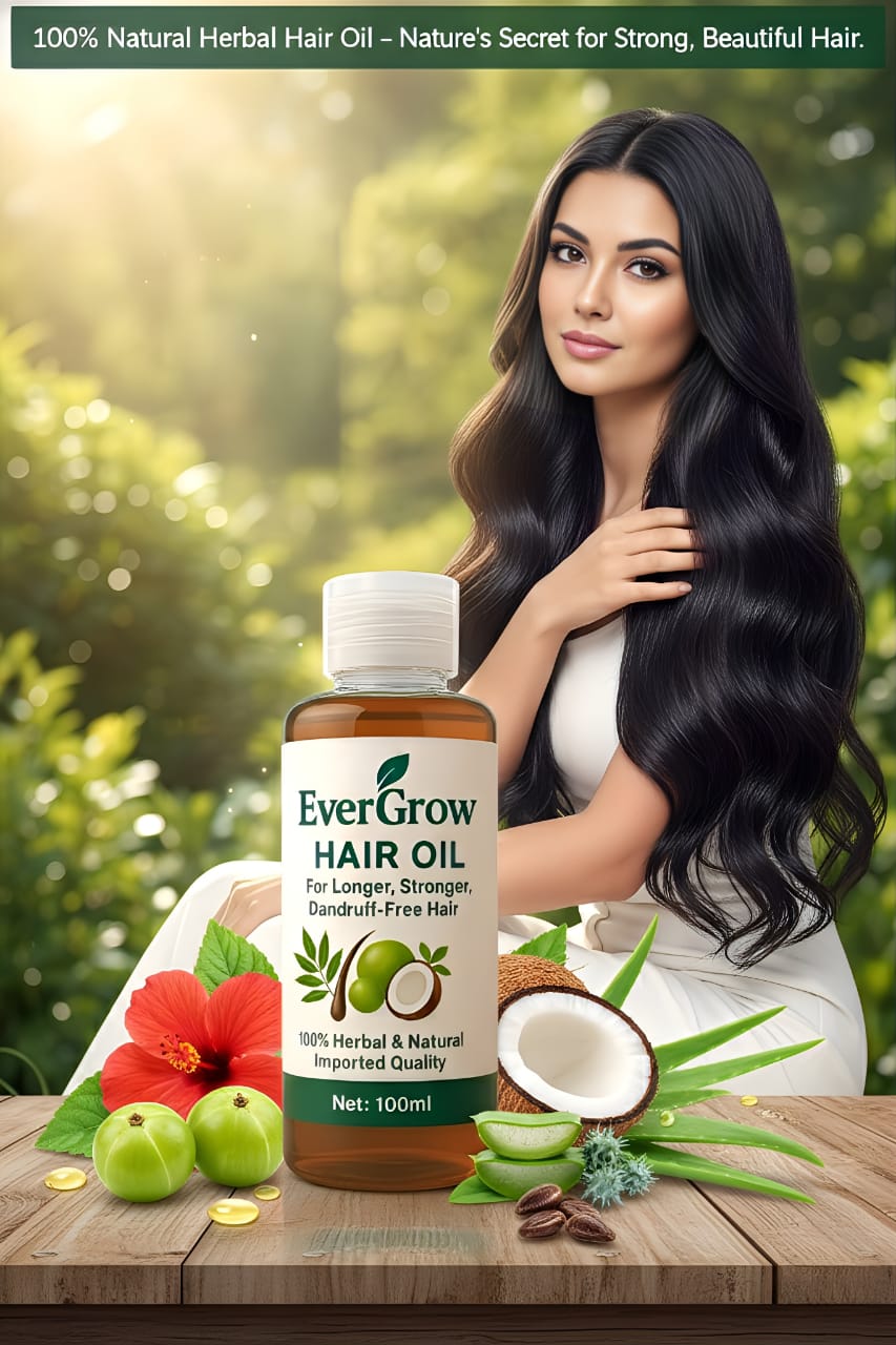 EverGrow Herbal Hair Oil – For Longer, Stronger & Dandruff-Free Hair (100ml)