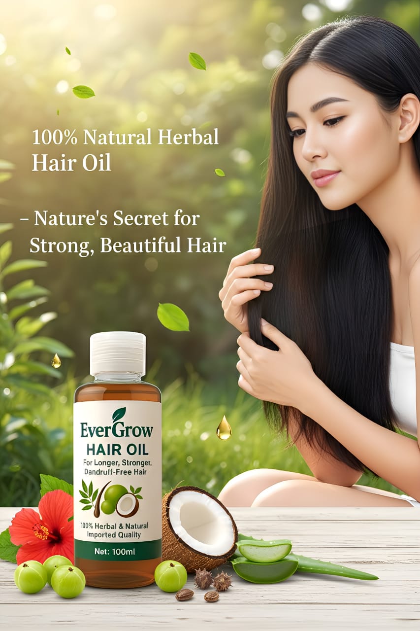 EverGrow Herbal Hair Oil – For Longer, Stronger & Dandruff-Free Hair (100ml)