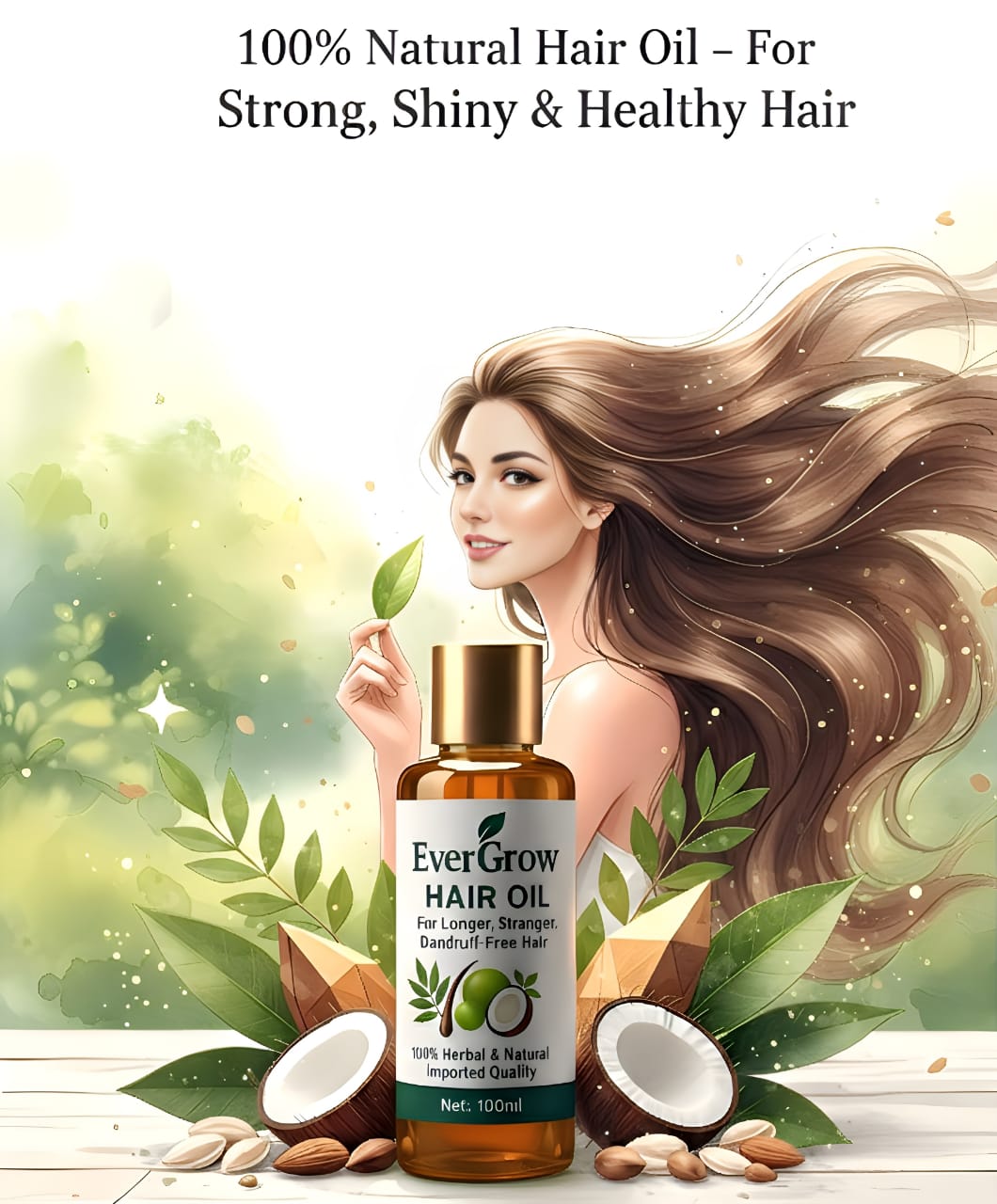 EverGrow Herbal Hair Oil – For Longer, Stronger & Dandruff-Free Hair (100ml)