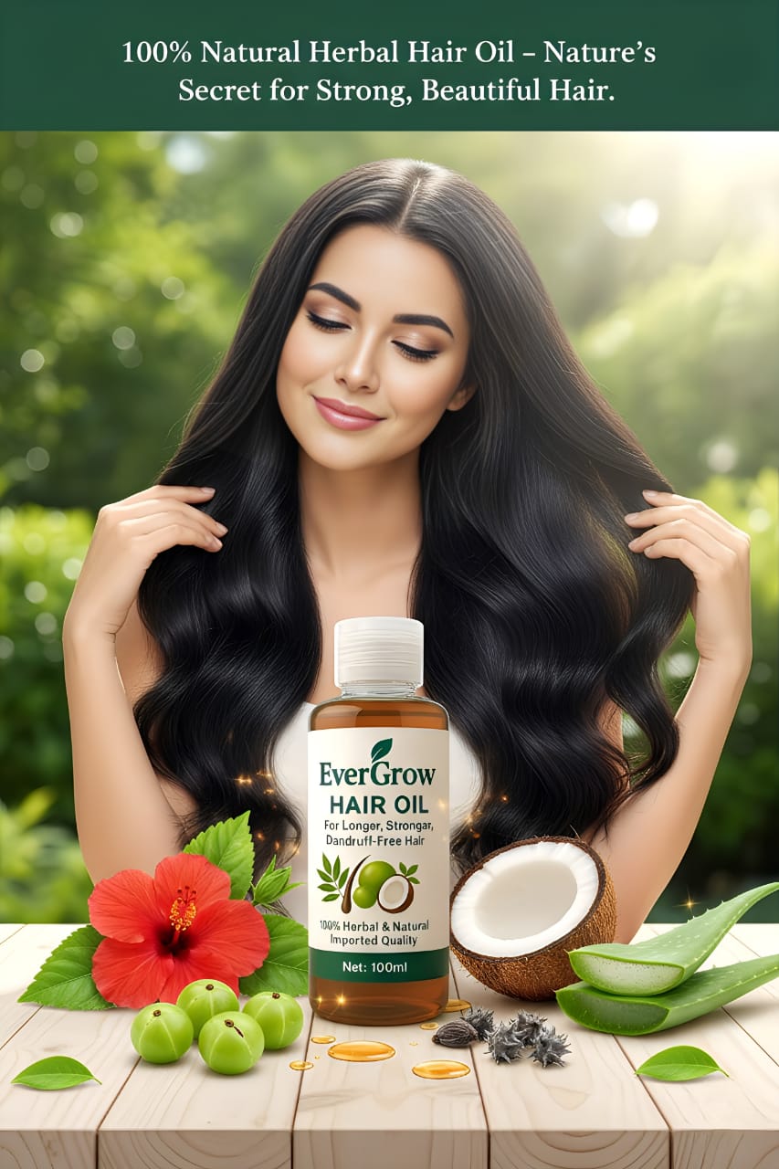 EverGrow Herbal Hair Oil – For Longer, Stronger & Dandruff-Free Hair (100ml)